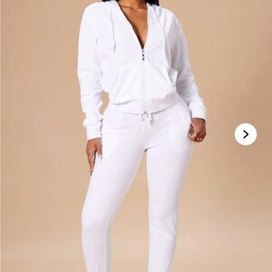 Fashion Nova White Track Pants & Hoodie Set